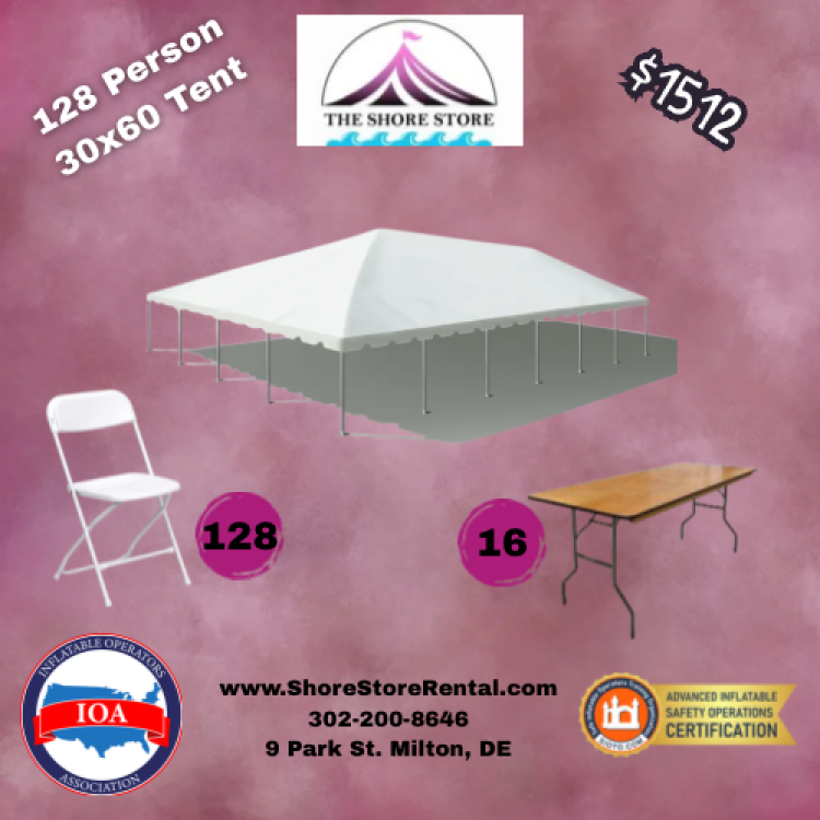 30x60 Tent Package- Seating for 128 People